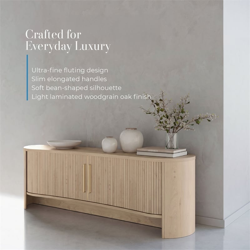 OVE Sarah 59 in. Modern Media Console in Light Oak with Brushed Gold Hardware