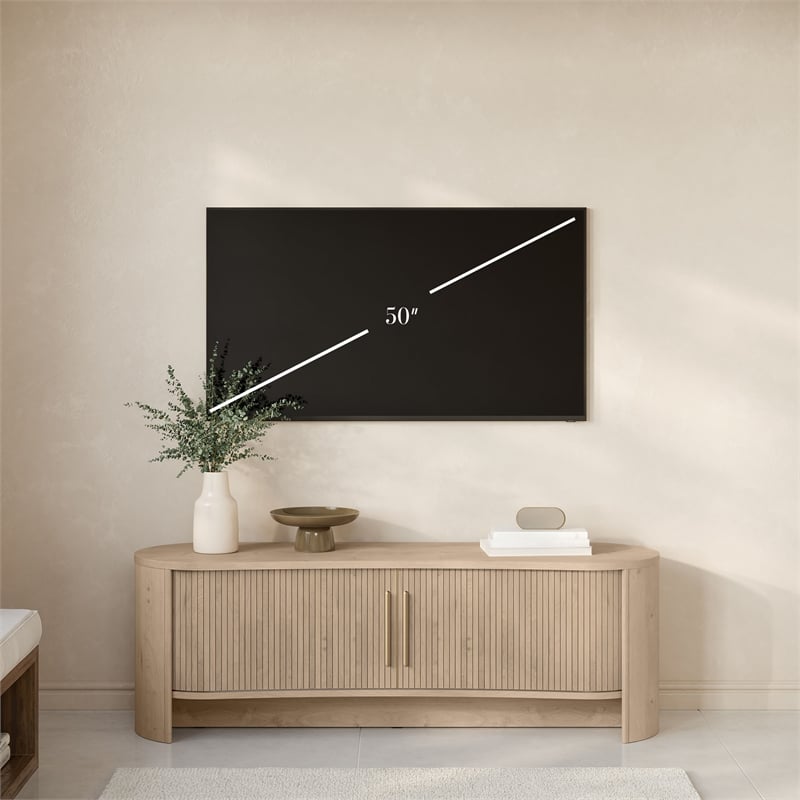 OVE Sarah 59 in. Modern Media Console in Light Oak with Brushed Gold Hardware