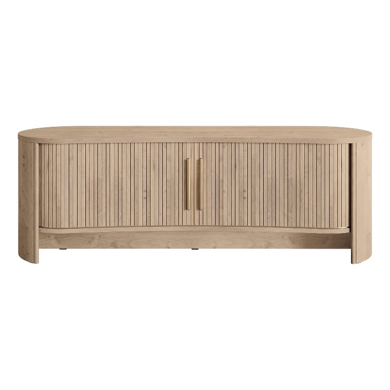 OVE Sarah 59 in. Modern Media Console in Light Oak with Brushed Gold Hardware