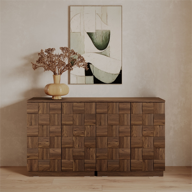 OVE Jenna 35 in. Set of 3 Accent Cabinets in Warm Walnut with Matte Black Hardware