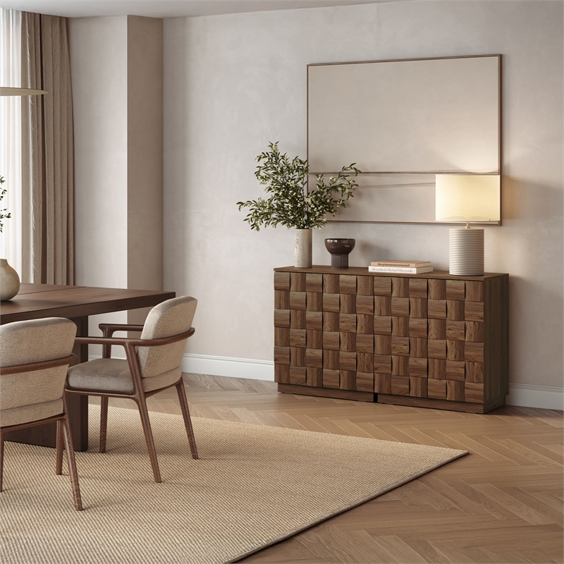 OVE Jenna 35 in. Set of 3 Accent Cabinets in Warm Walnut with Matte Black Hardware