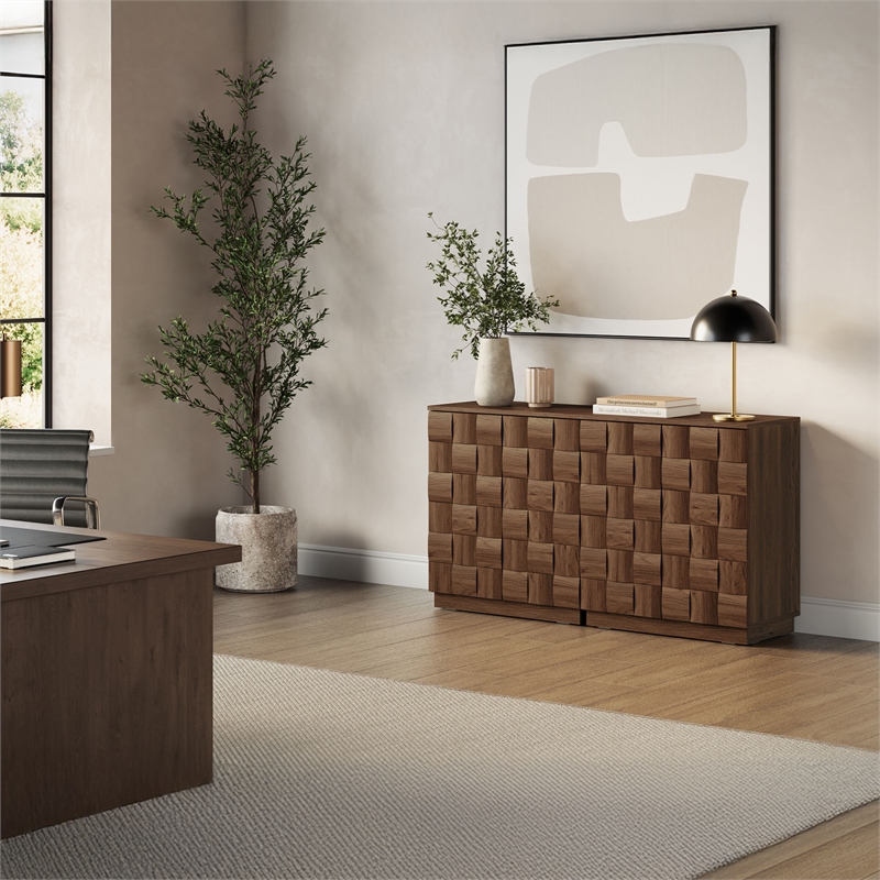 OVE Jenna 35 in. Set of 3 Accent Cabinets in Warm Walnut with Matte Black Hardware