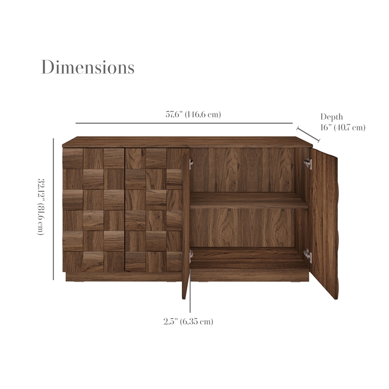 OVE Jenna 35 in. Set of 3 Accent Cabinets in Warm Walnut with Matte Black Hardware