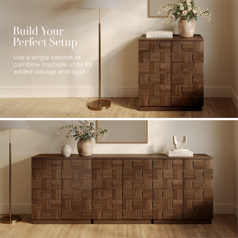 OVE Jenna 35 in. Set of 3 Accent Cabinets in Warm Walnut with Matte Black Hardware