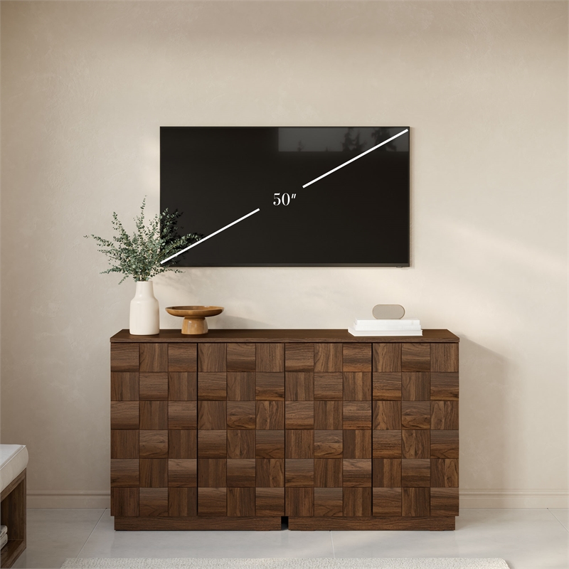 OVE Jenna 35 in. Set of 3 Accent Cabinets in Warm Walnut with Matte Black Hardware