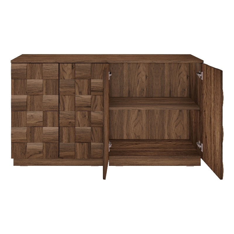 OVE Jenna 35 in. Set of 3 Accent Cabinets in Warm Walnut with Matte Black Hardware
