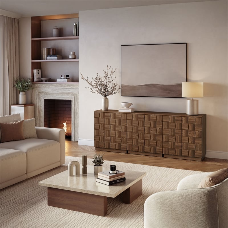 OVE Alana 29 in. Set of 3 Accent Cabinets in Warm Walnut in Warm Walnut