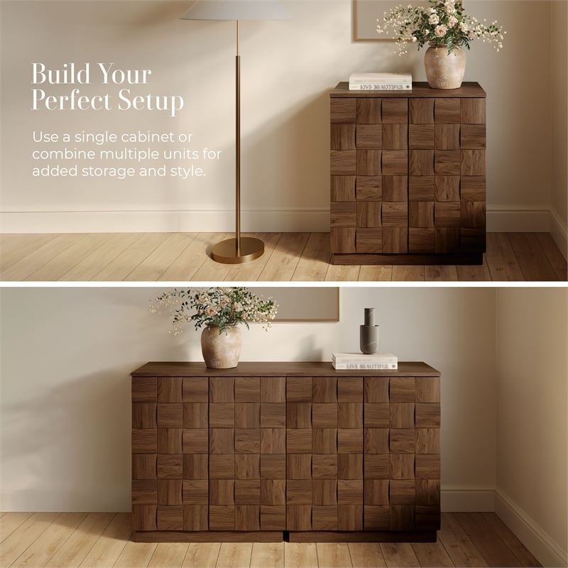 OVE Alana 29 in. Set of 3 Accent Cabinets in Warm Walnut in Warm Walnut