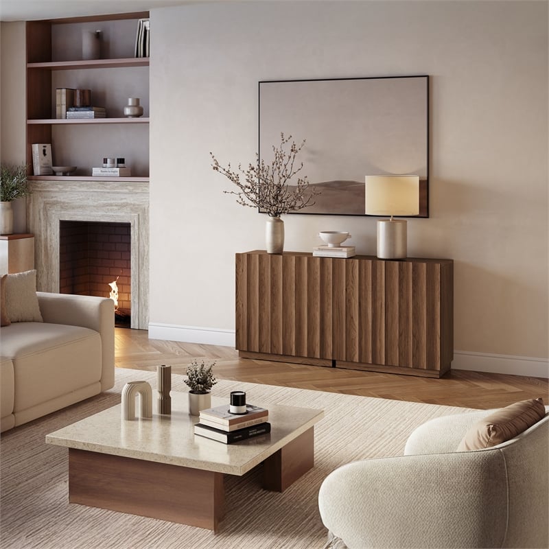 OVE Albert 31 in. Set of 2 Accent Cabinets - Warm Walnut