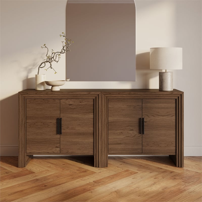 OVE Jenna 35 in. Set of 2 Accent Cabinets in Warm Walnut with Matte Black Hardware