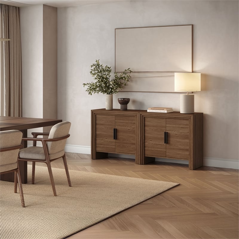 OVE Jenna 35 in. Set of 2 Accent Cabinets in Warm Walnut with Matte Black Hardware