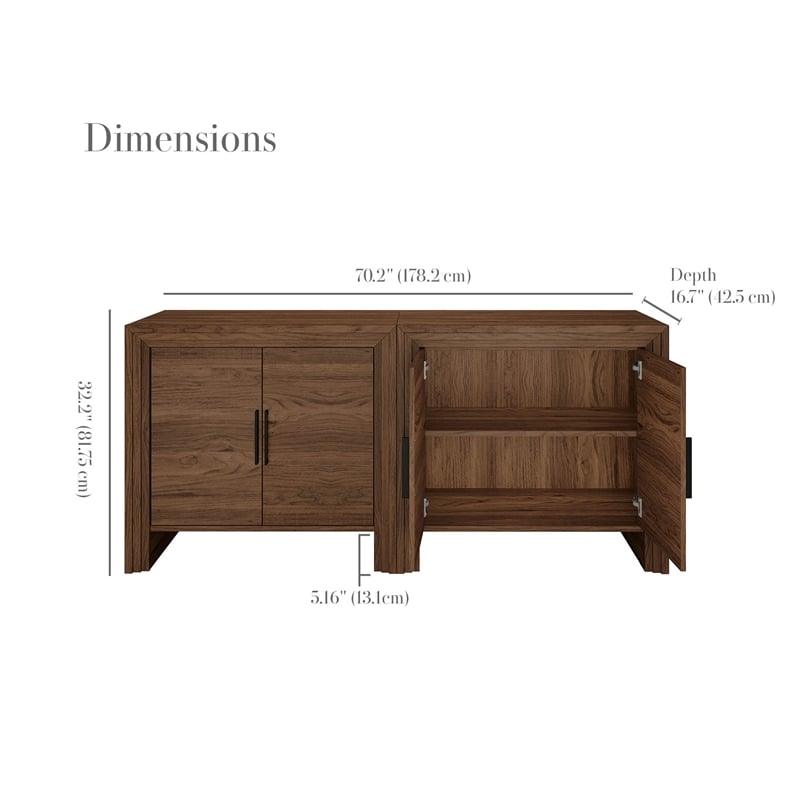 OVE Jenna 35 in. Set of 2 Accent Cabinets in Warm Walnut with Matte Black Hardware
