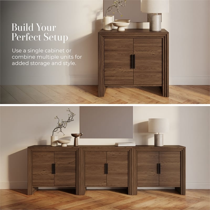 OVE Jenna 35 in. Set of 2 Accent Cabinets in Warm Walnut with Matte Black Hardware