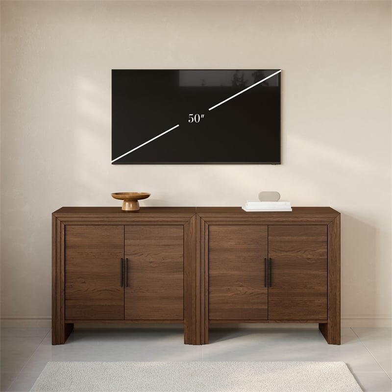 OVE Jenna 35 in. Set of 2 Accent Cabinets in Warm Walnut with Matte Black Hardware