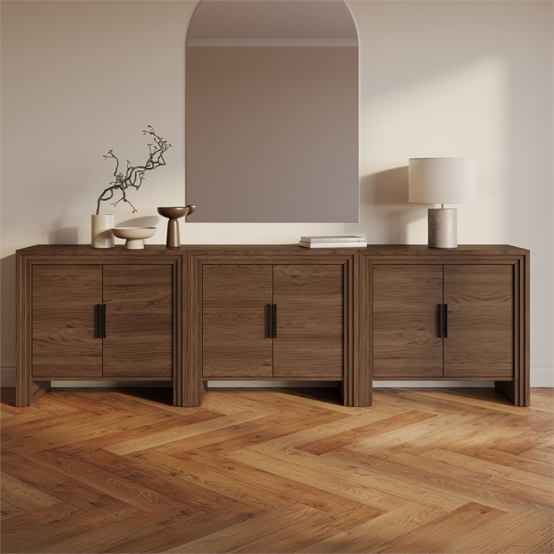 OVE Jenna 35 in. Set of 3 Accent Cabinets in Warm Walnut with Matte Black Hardware