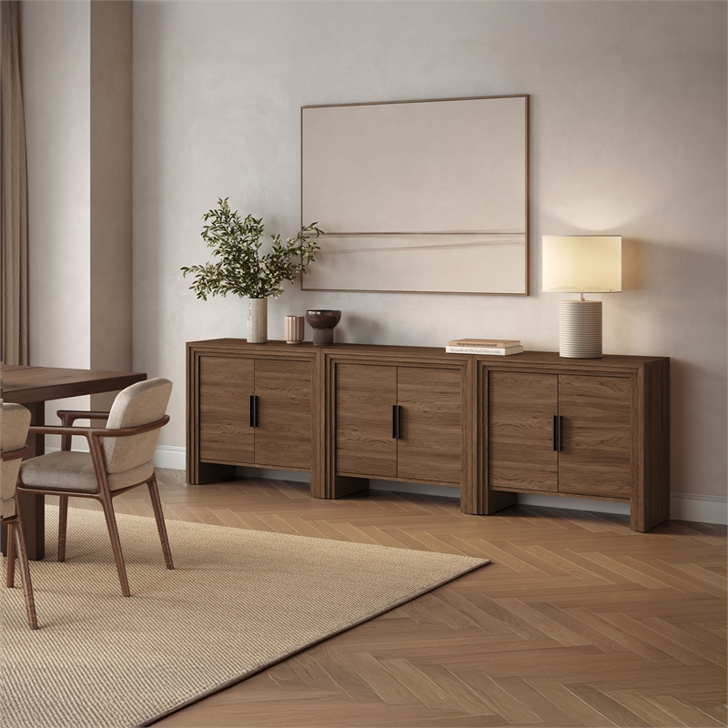 OVE Jenna 35 in. Set of 2 Accent Cabinets in Warm Walnut with Matte Black Hardware