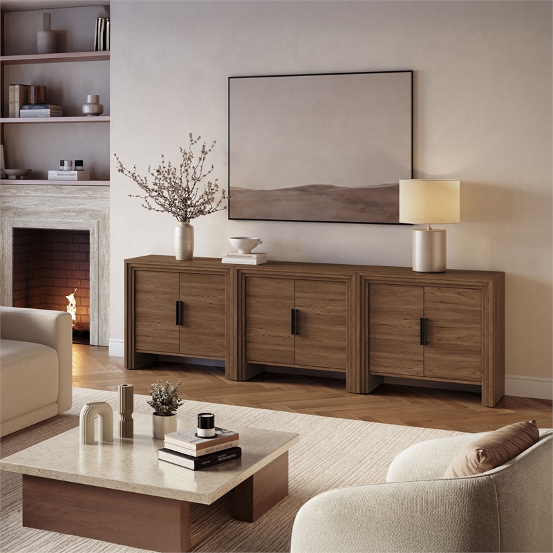 OVE Jenna 35 in. Set of 2 Accent Cabinets in Warm Walnut with Matte Black Hardware