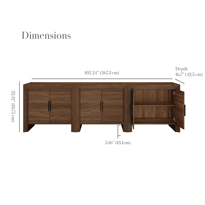 OVE Jenna 35 in. Set of 2 Accent Cabinets in Warm Walnut with Matte Black Hardware