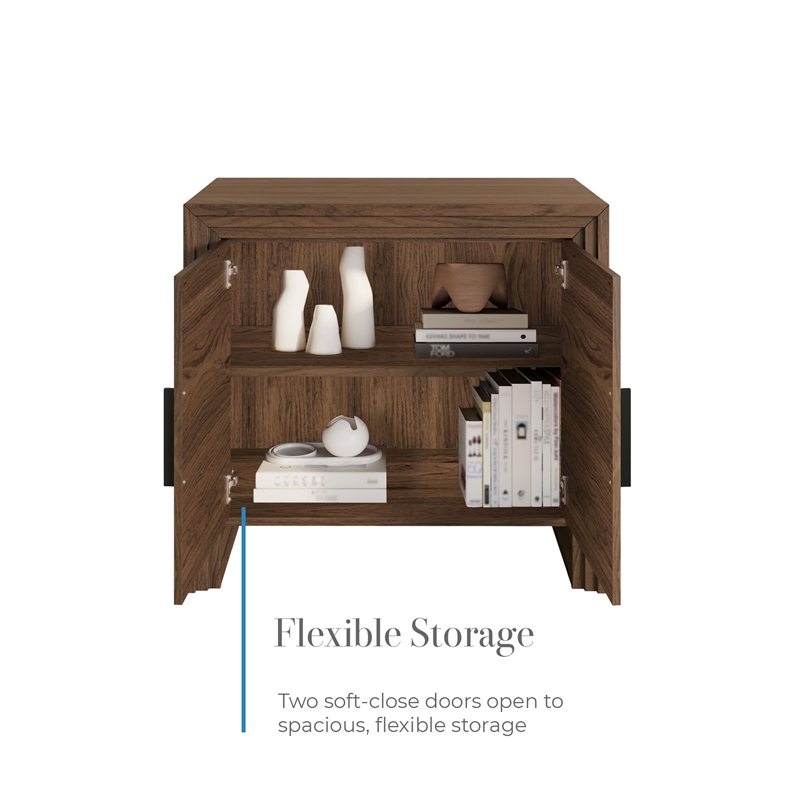 OVE Jenna 35 in. Set of 2 Accent Cabinets in Warm Walnut with Matte Black Hardware