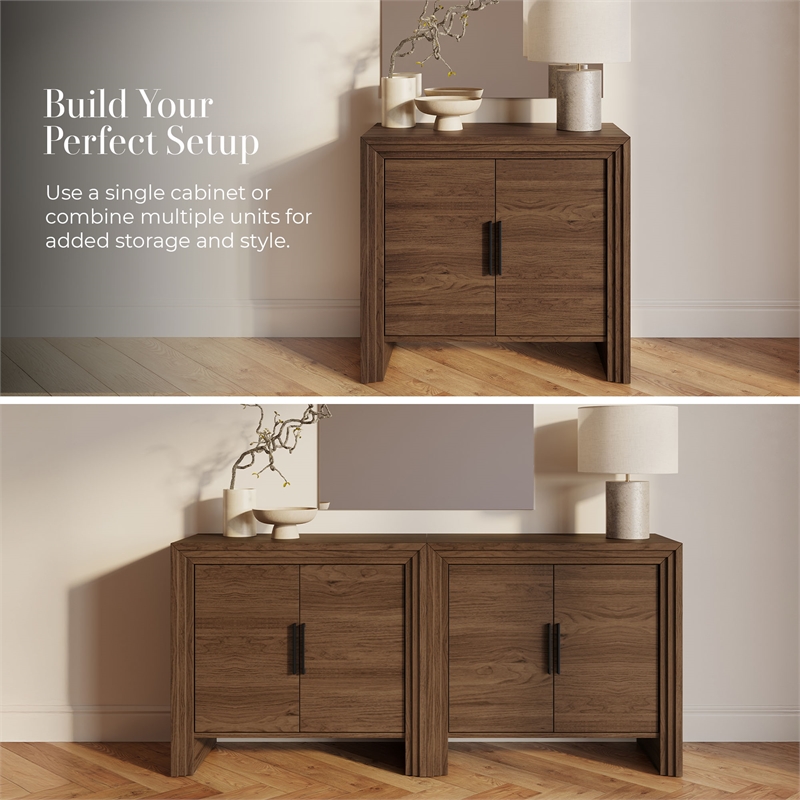 OVE Jenna 35 in. Set of 2 Accent Cabinets in Warm Walnut with Matte Black Hardware