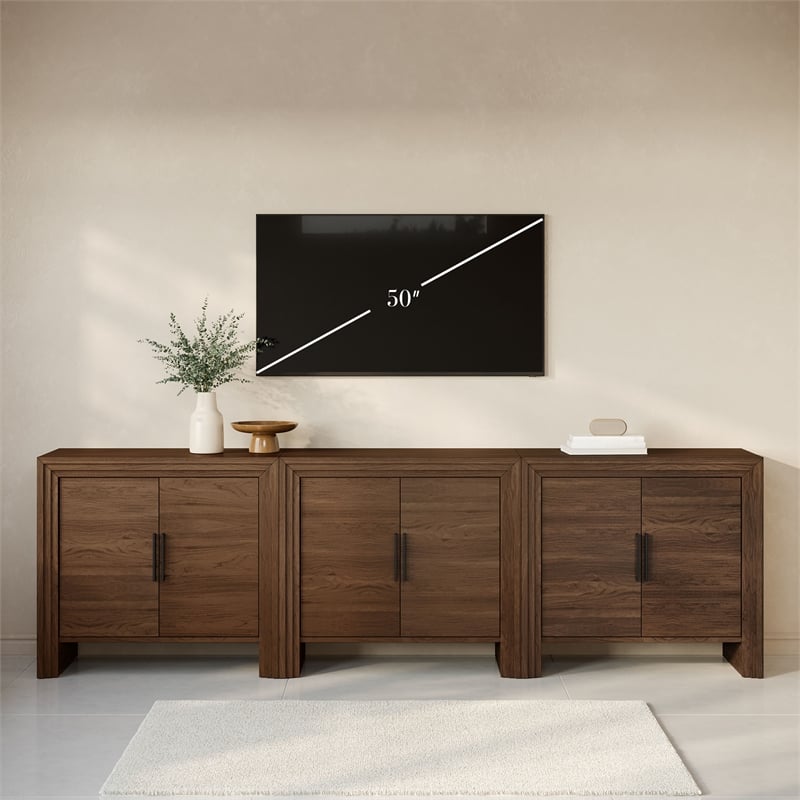 OVE Jenna 35 in. Set of 2 Accent Cabinets in Warm Walnut with Matte Black Hardware