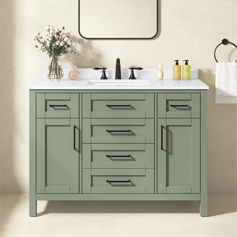 Tahoe 48 in. Bathroom Vanity in Sage Green with White Countertop