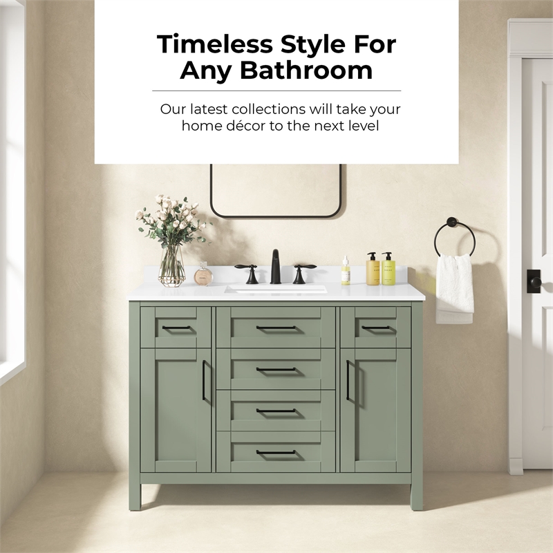 Tahoe 48 in. Bathroom Vanity in Sage Green with White Countertop