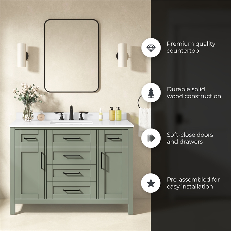 Tahoe 48 in. Bathroom Vanity in Sage Green with White Countertop
