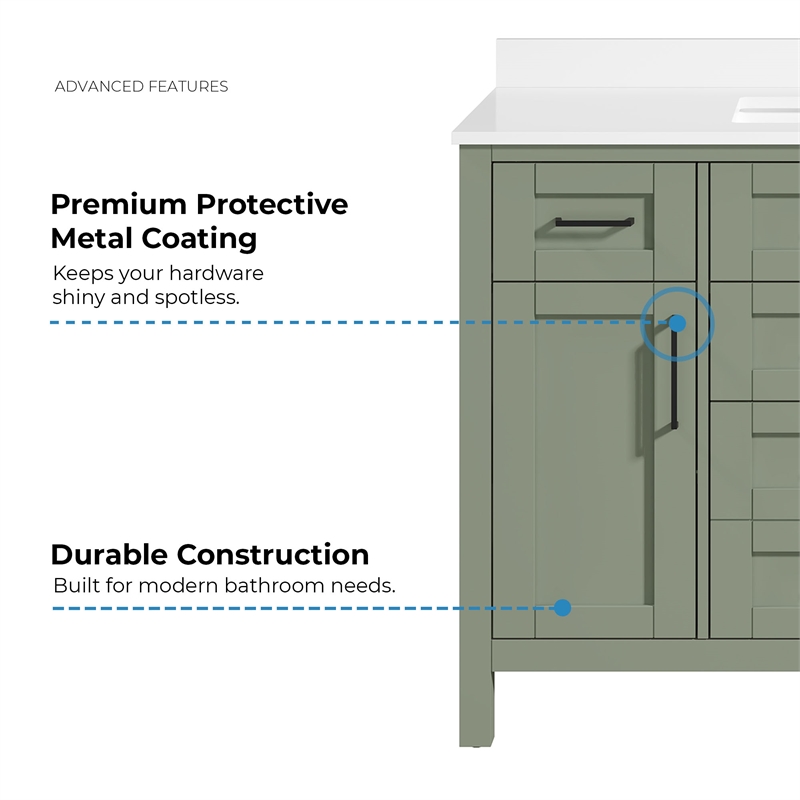Tahoe 48 in. Bathroom Vanity in Sage Green with White Countertop