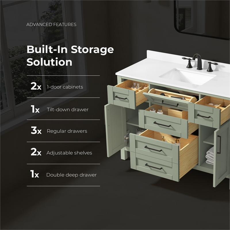 Tahoe 48 in. Bathroom Vanity in Sage Green with White Countertop
