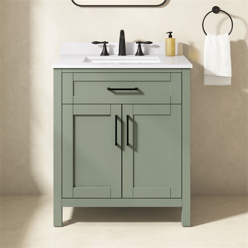 Tahoe 30 in. Bathroom Vanity in Sage Green with White Countertop