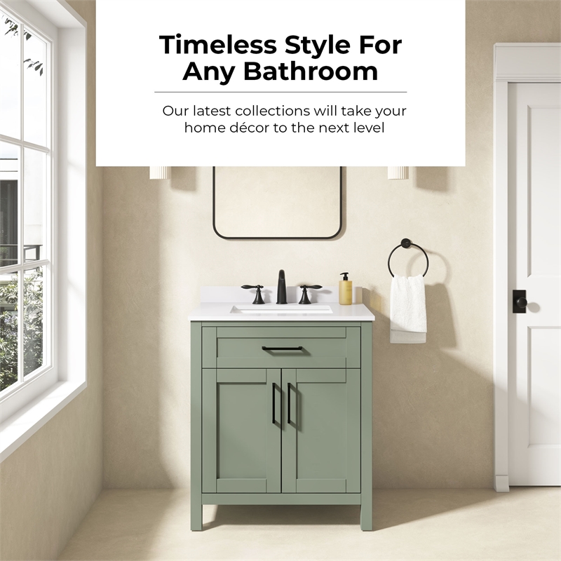 Tahoe 30 in. Bathroom Vanity in Sage Green with White Countertop