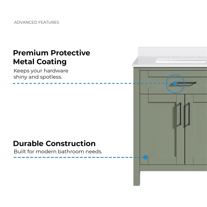 Tahoe 30 in. Bathroom Vanity in Sage Green with White Countertop