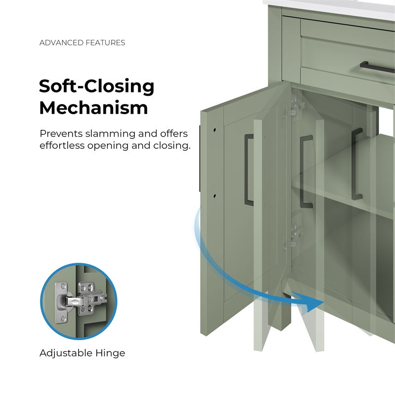 Tahoe 30 in. Bathroom Vanity in Sage Green with White Countertop