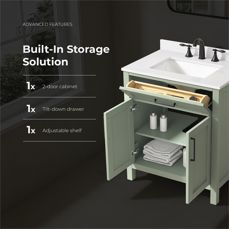 Tahoe 30 in. Bathroom Vanity in Sage Green with White Countertop