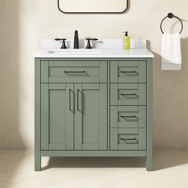 Tahoe 36 in. Bathroom Vanity in Sage Green with White Countertop