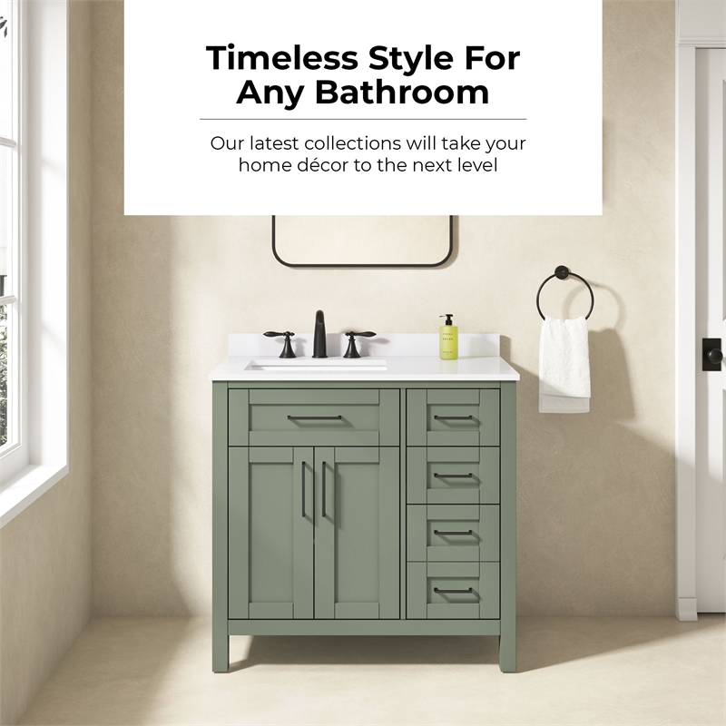 Tahoe 36 in. Bathroom Vanity in Sage Green with White Countertop
