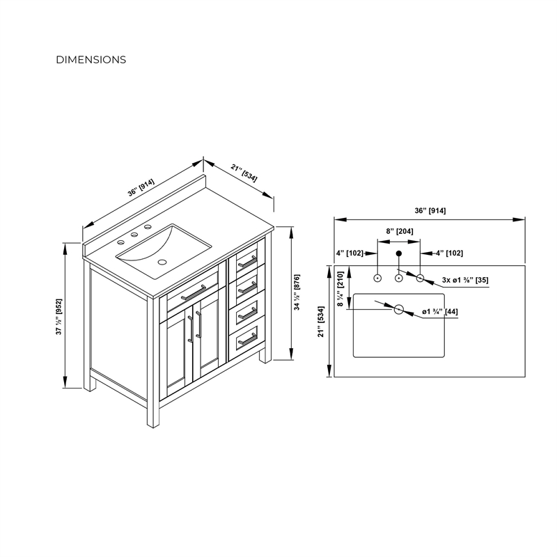 Tahoe 36 in. Bathroom Vanity in Sage Green with White Countertop