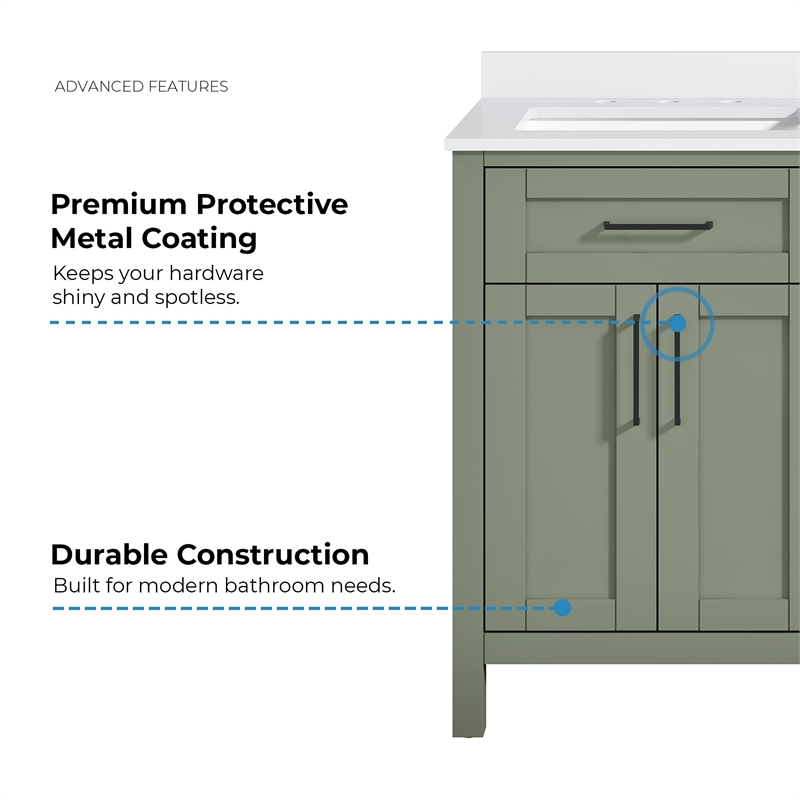 Tahoe 36 in. Bathroom Vanity in Sage Green with White Countertop