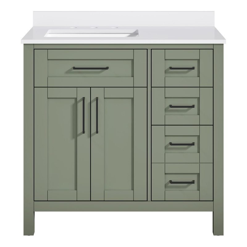 Tahoe 36 in. Bathroom Vanity in Sage Green with White Countertop