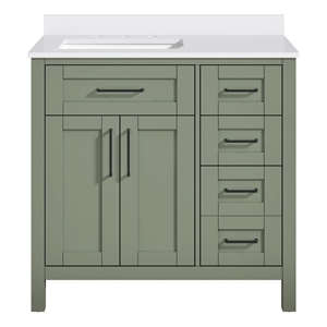 OVE Tahoe 36 in. Bathroom Vanity in Sage Green with White Countertop