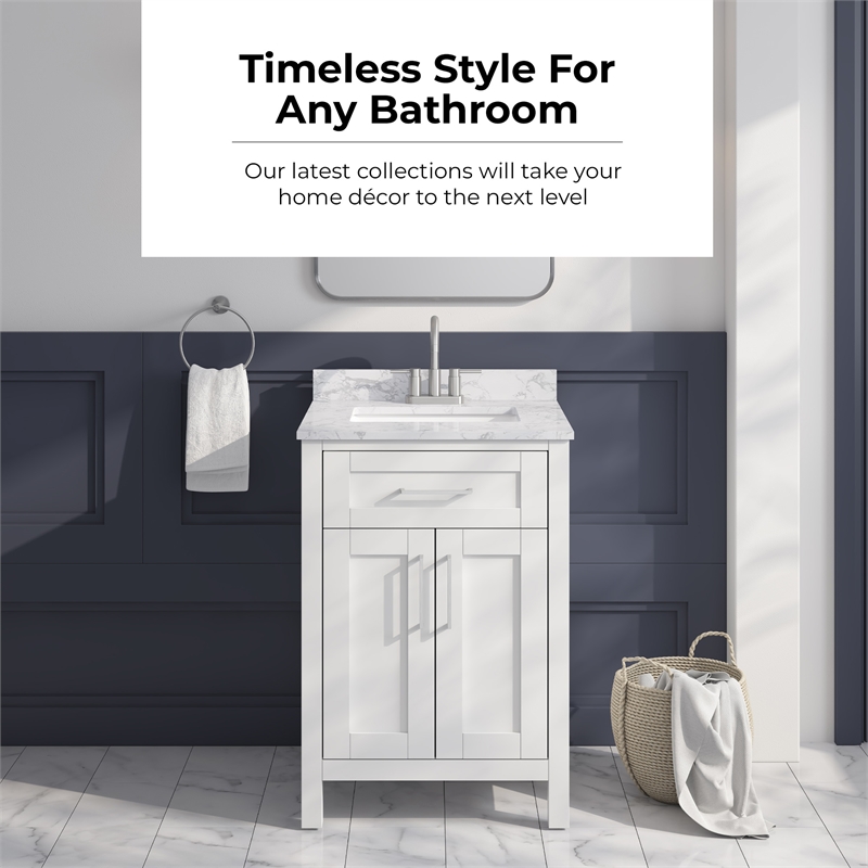 Tahoe 24 in. Bathroom Vanity in Pure White with White Countertop