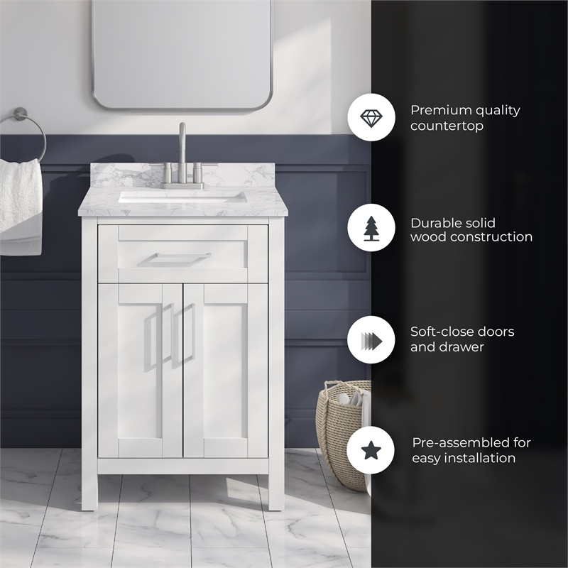 Tahoe 24 in. Bathroom Vanity in Pure White with White Countertop