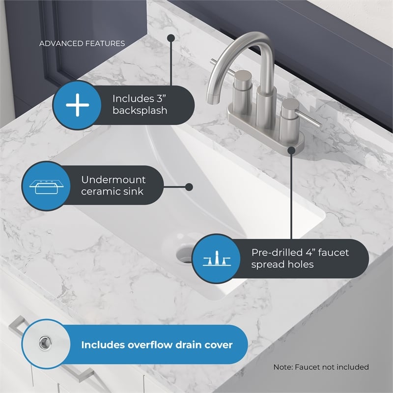 Tahoe 24 in. Bathroom Vanity in Pure White with White Countertop
