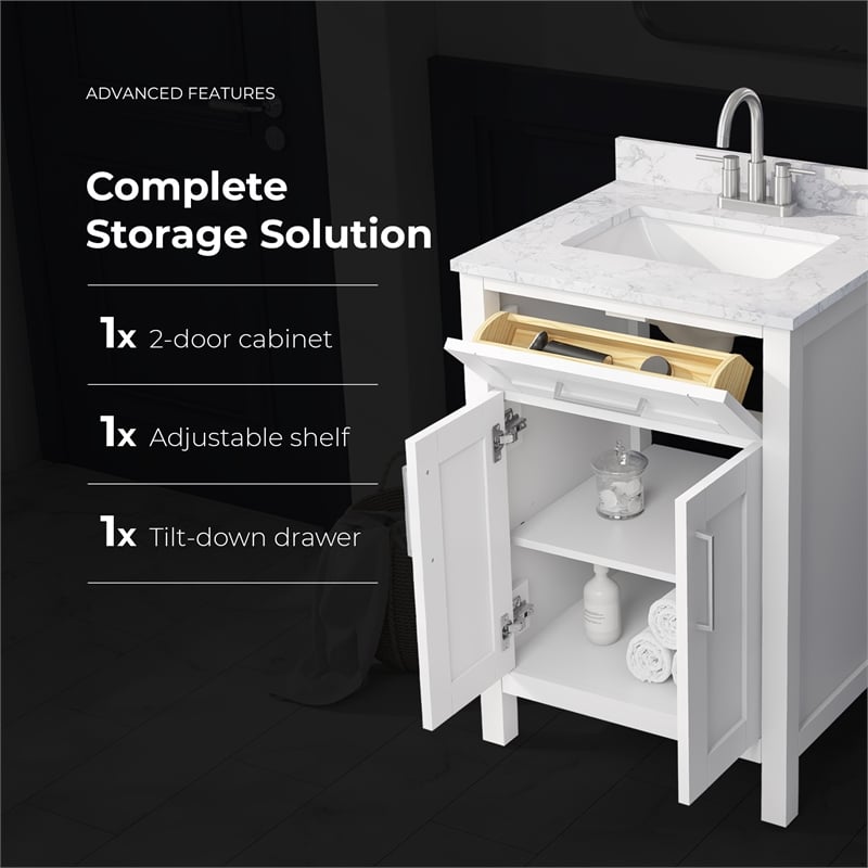 Tahoe 24 in. Bathroom Vanity in Pure White with White Countertop