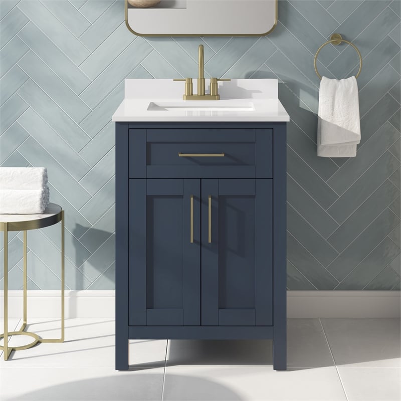 Tahoe 24 in. Bathroom Vanity in Midnight Blue with White Countertop