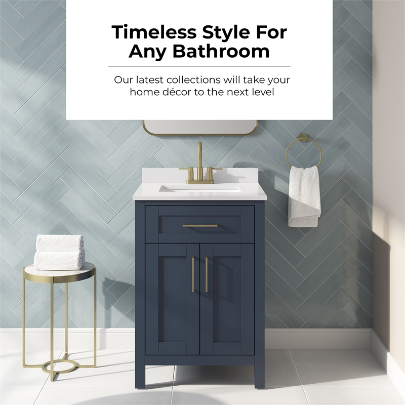 Tahoe 24 in. Bathroom Vanity in Midnight Blue with White Countertop