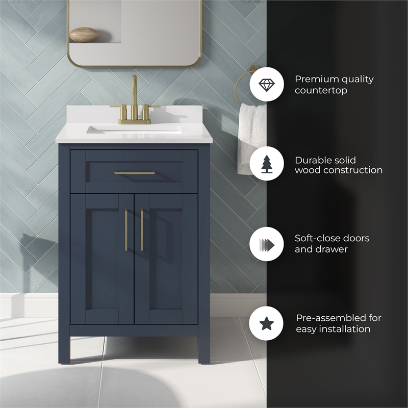 Tahoe 24 in. Bathroom Vanity in Midnight Blue with White Countertop