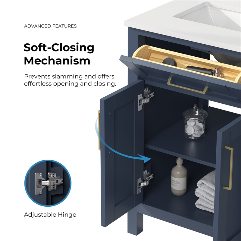 Tahoe 24 in. Bathroom Vanity in Midnight Blue with White Countertop
