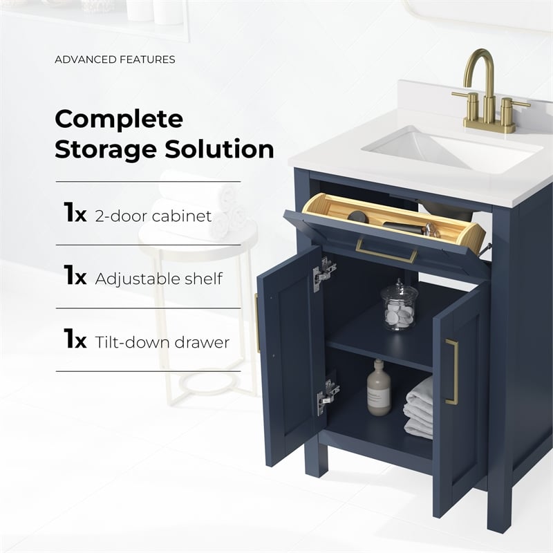 Tahoe 24 in. Bathroom Vanity in Midnight Blue with White Countertop